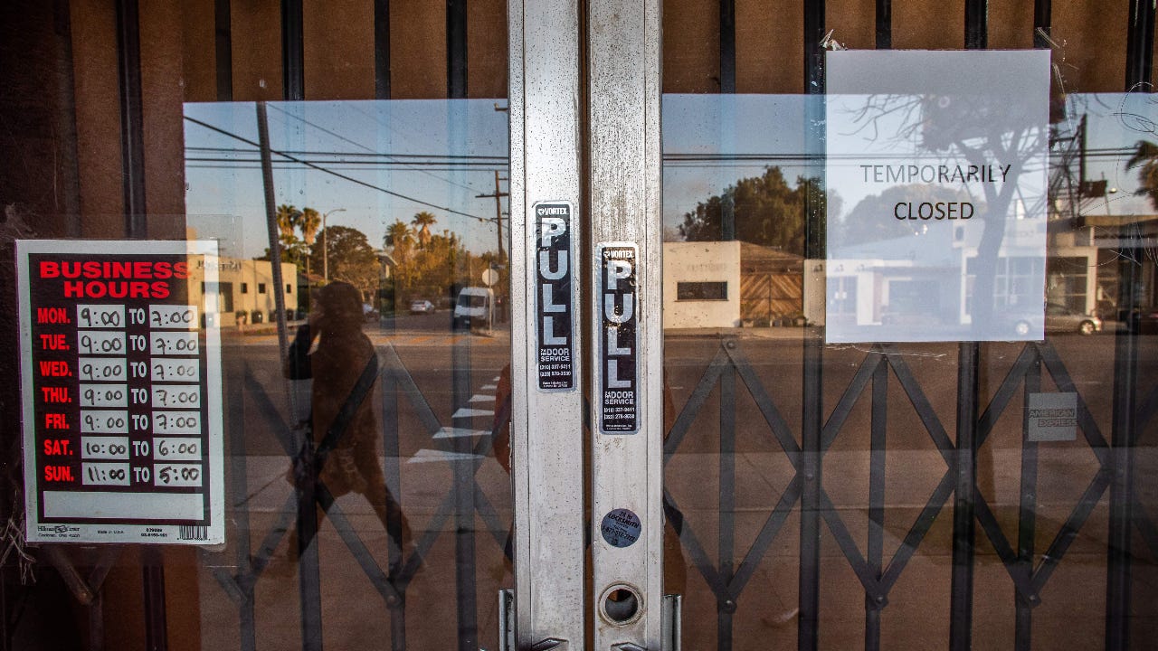 A framing art gallery is closed in Venice Beach, California, during the coronavirus pandemic.