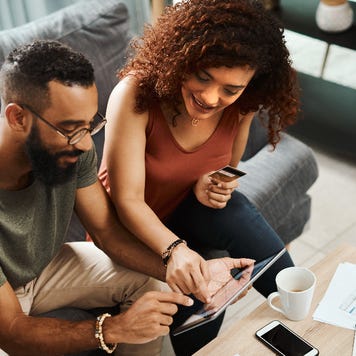 Couple looking at computer