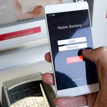 A mobile banking app used at the ATM.