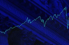 An image of stock prices climbing on a blue background