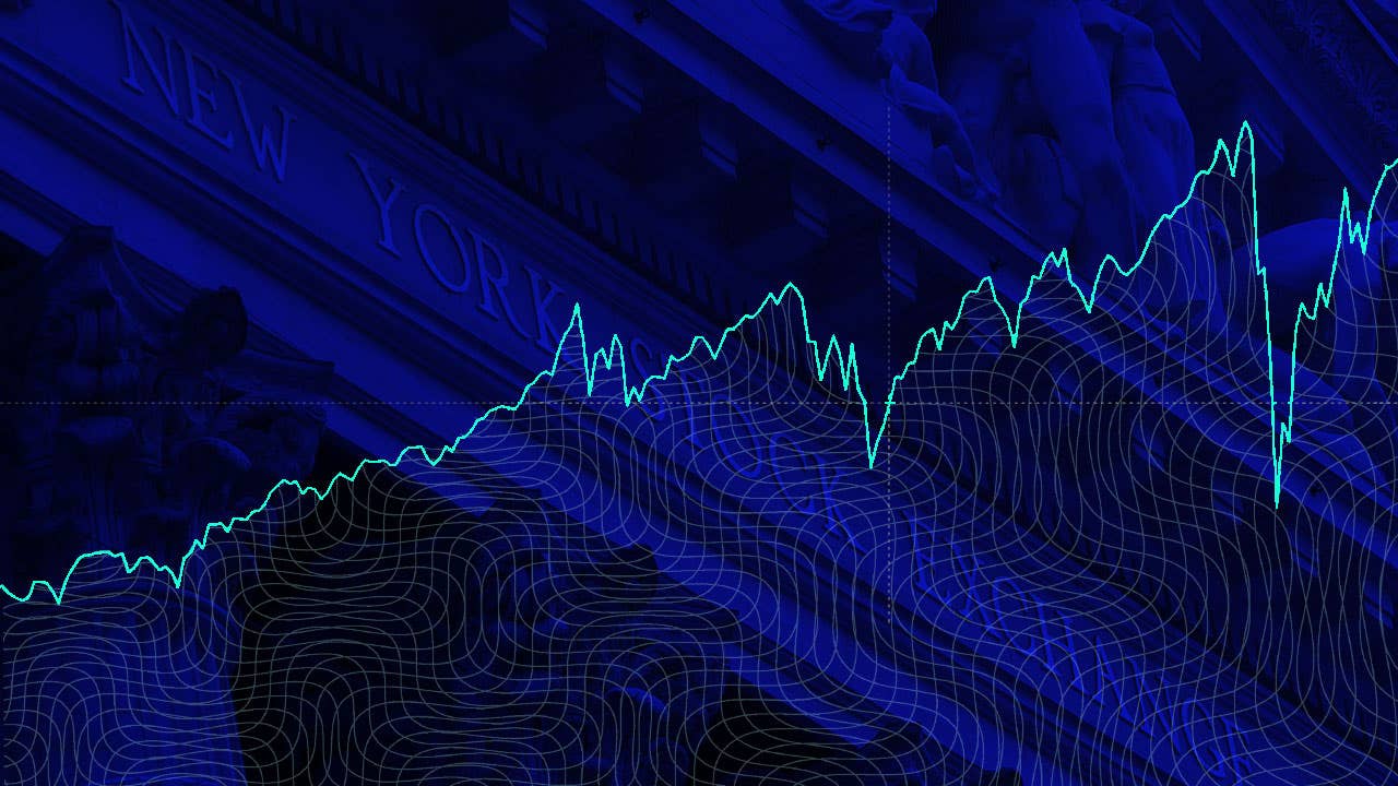 An image of stock prices climbing on a blue background