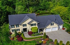 An aerial view of the exterior of a single-family home