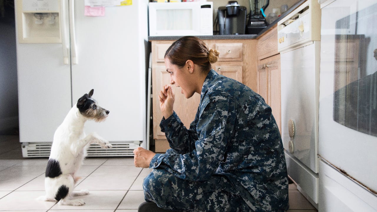 Young woman serving in military comes home at the end of each day