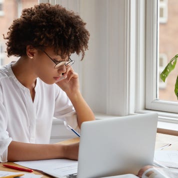 Woman working on laptop