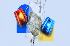 comical illustration of money being injected via medial equipment