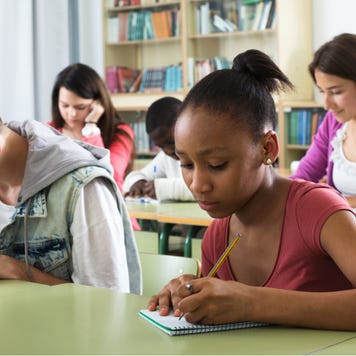 High school students working on a test