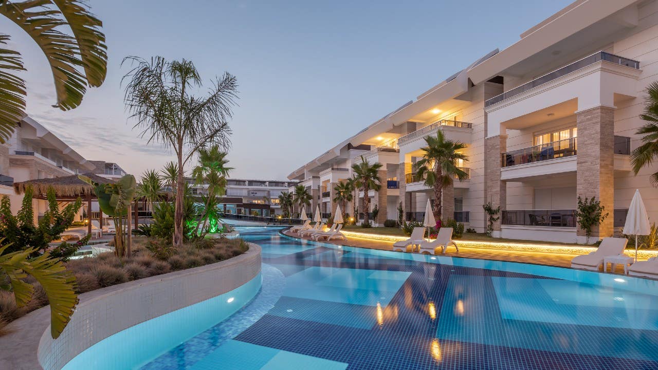 Luxury hotel pool at evening