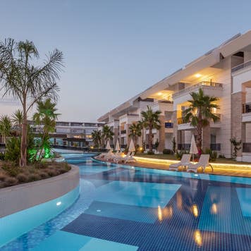 Luxury hotel pool at evening