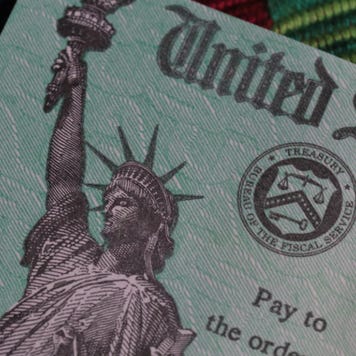 A photo of a check from the Treasury Department