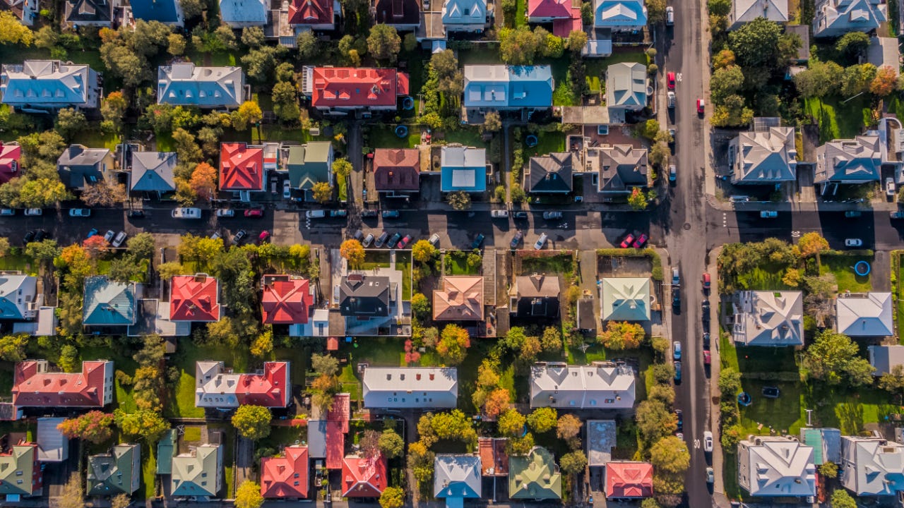 A picture of a residential neighborhood from above