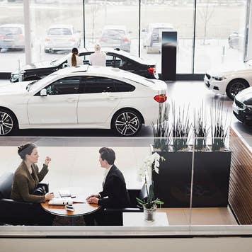 view of a car dealership showroom
