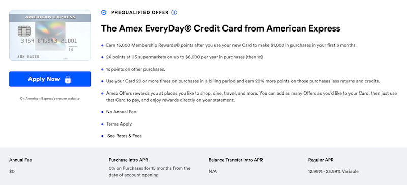 Amex Everyday Card CardMatch offer