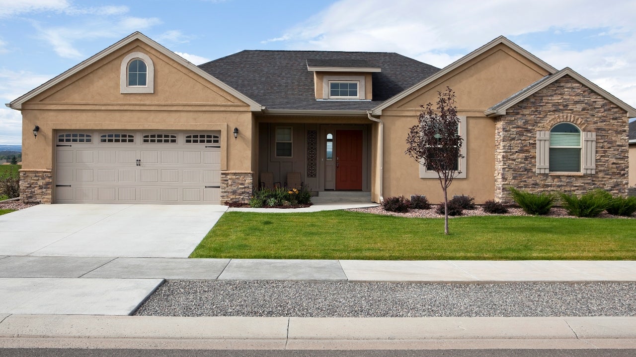 A single-story home with attached garage