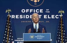 President-elect Joe Biden speaks to the media after the transition advisory board