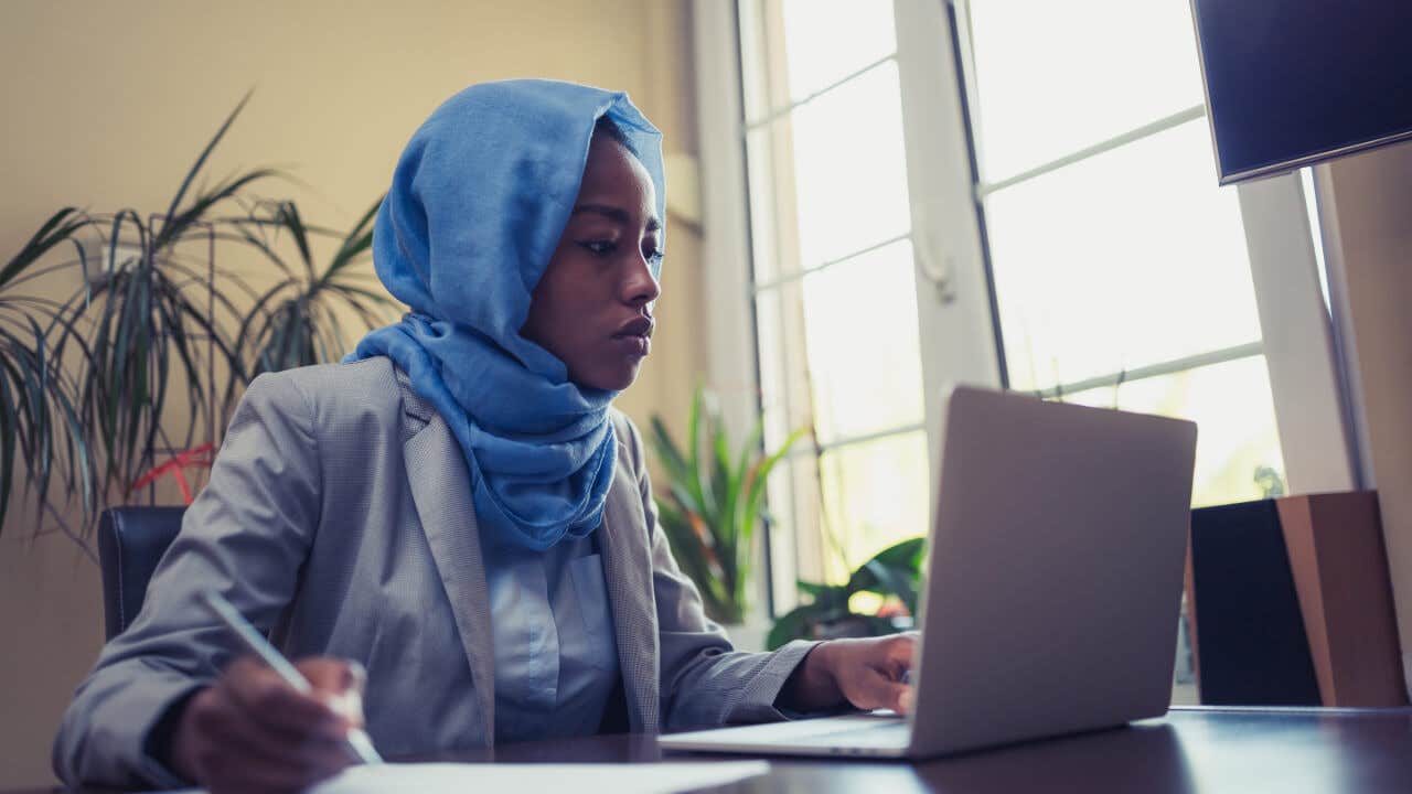 Woman working on laptop