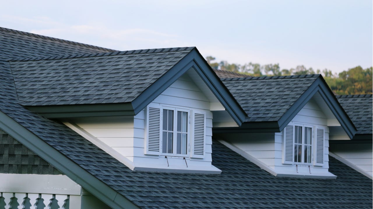 A closeup of a home's roof