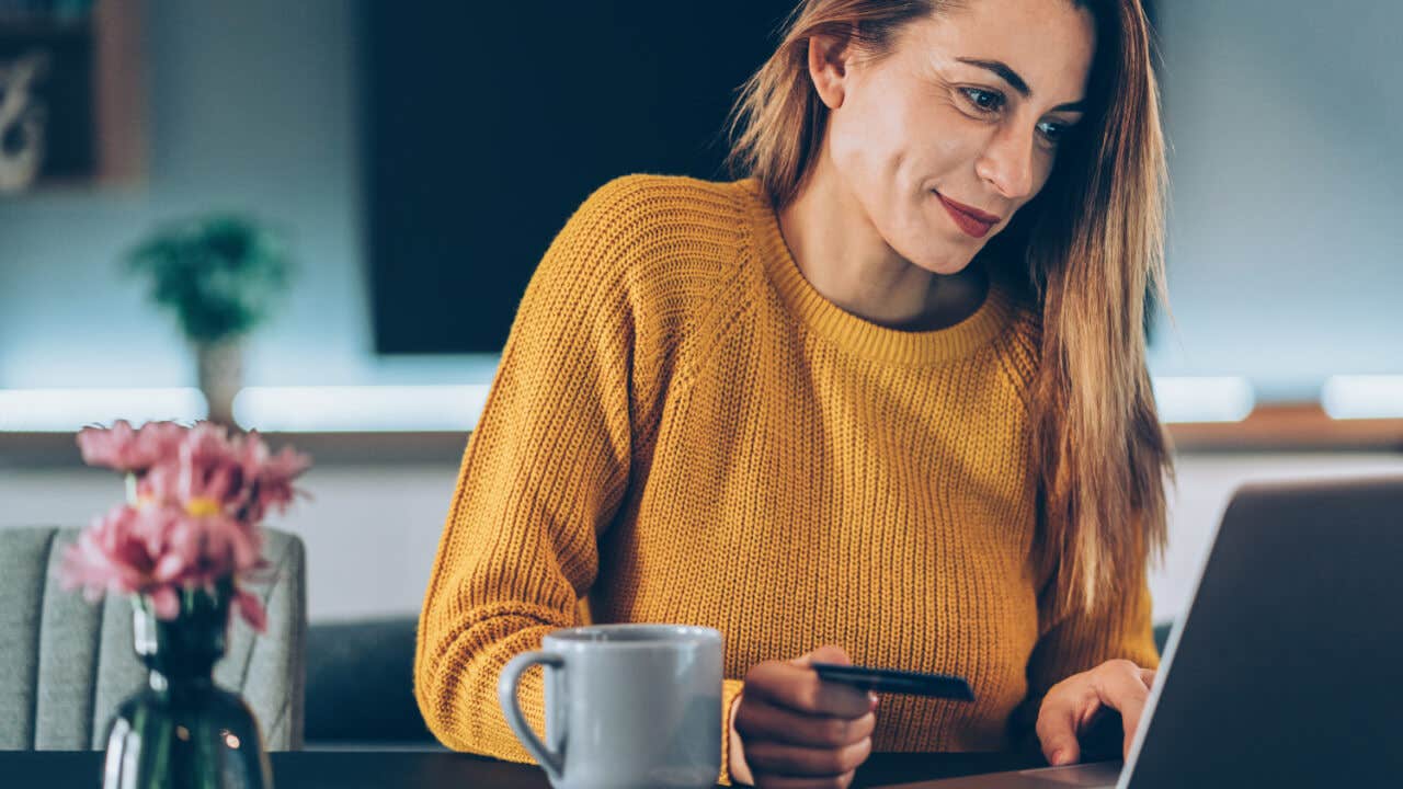 Woman paying credit card bill