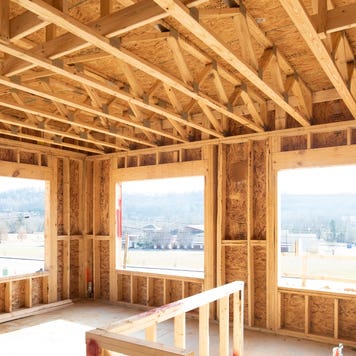 The framed interior of a house