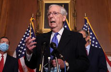 Senate Majority Leader Mitch McConnell (R-KY) talks with reporters.