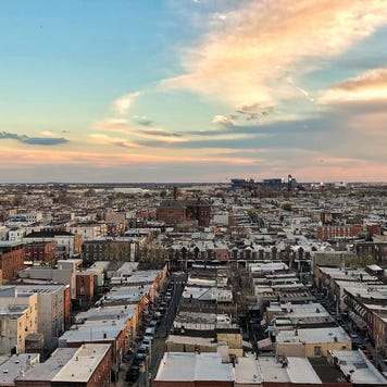 An urban neighborhood seen from above.