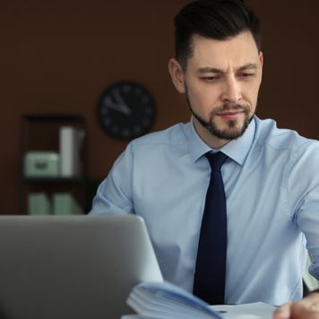 Lawyer works at his desk