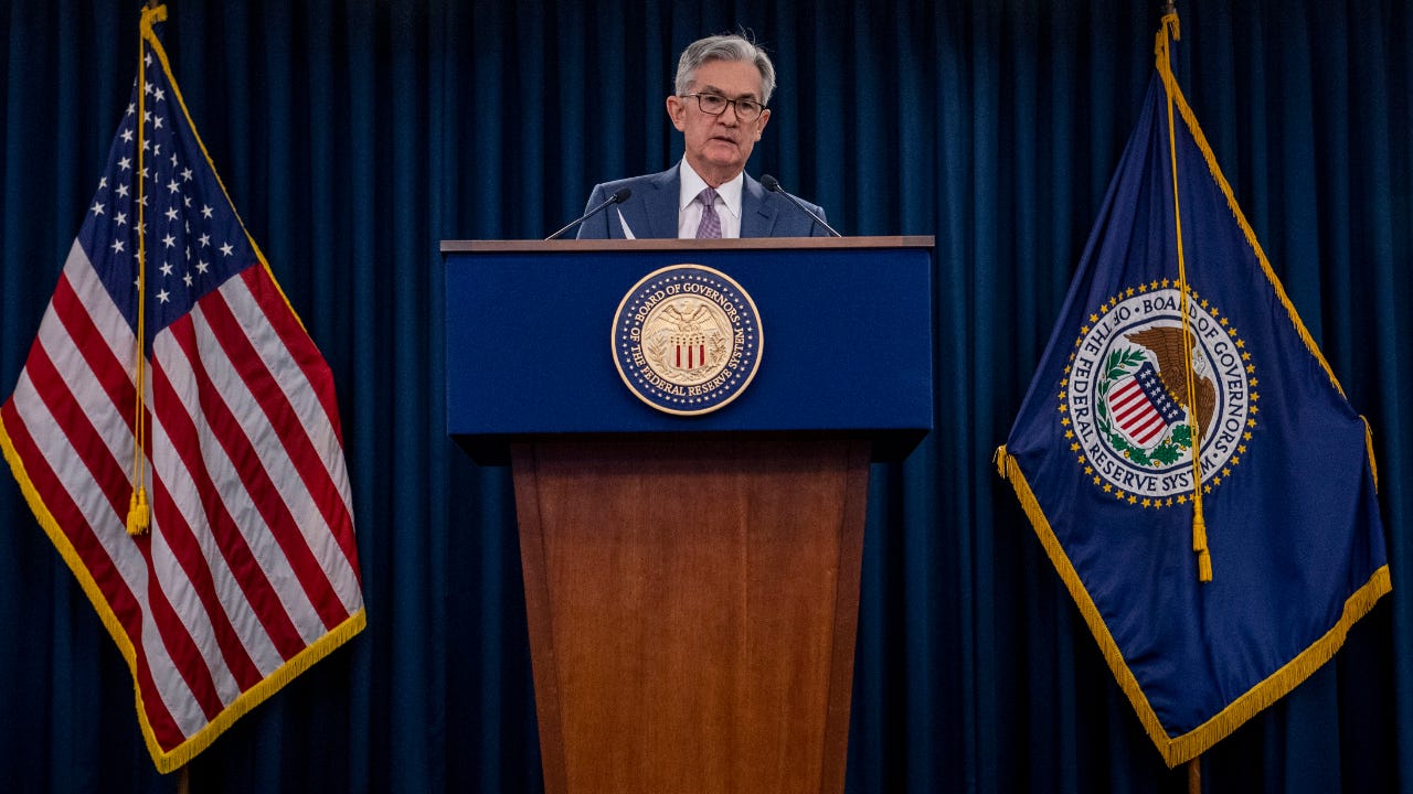 Federal Reserve Chairman Jerome Powell speaks at post-meeting press conference.