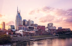 Skyline of Nashville at sunset.