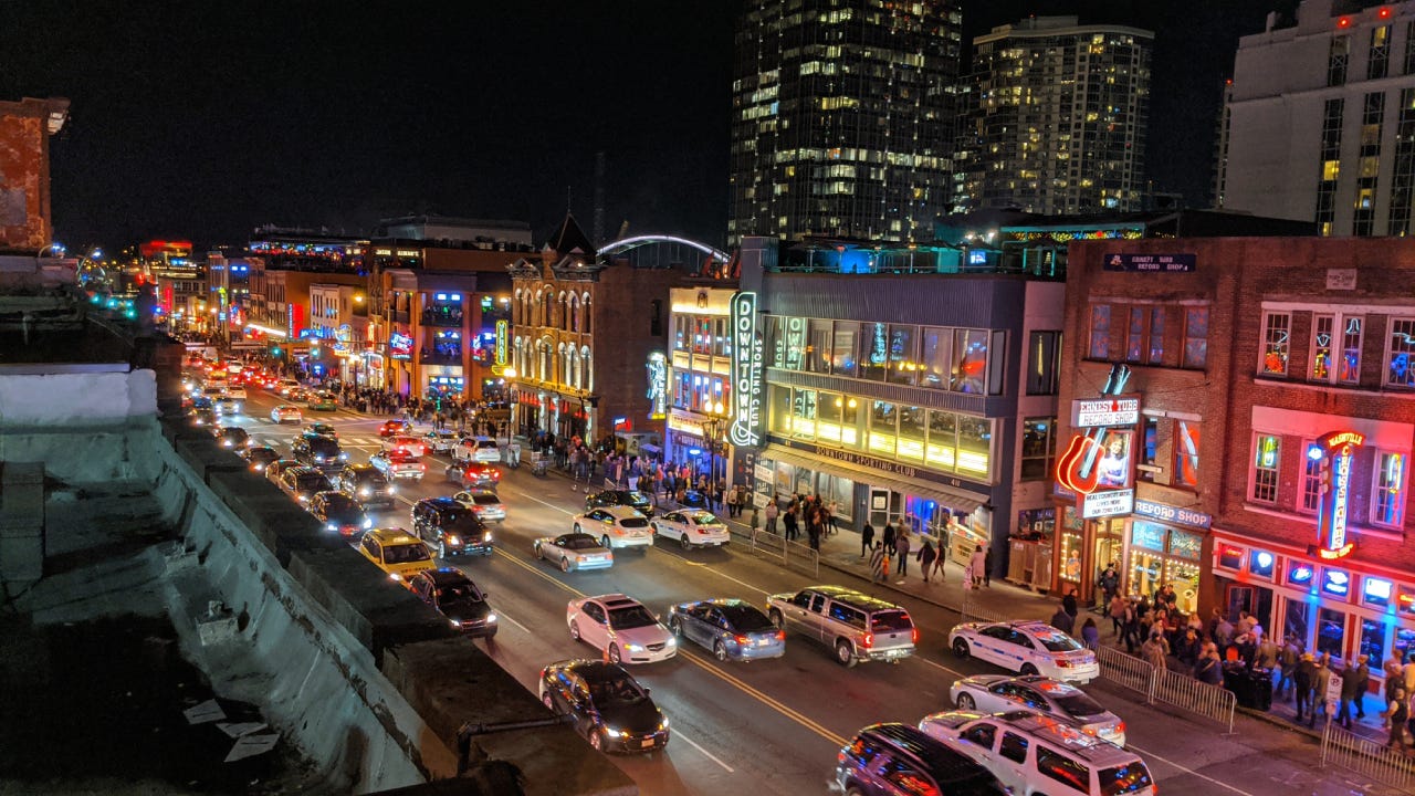 Downtown Tennessee city with busy traffic