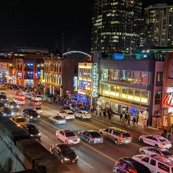 Downtown Tennessee city with busy traffic