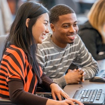 College students work in a computer lab