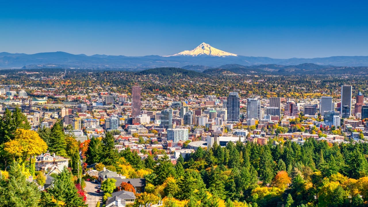 Portland, Oregon with Mount Hood in the background