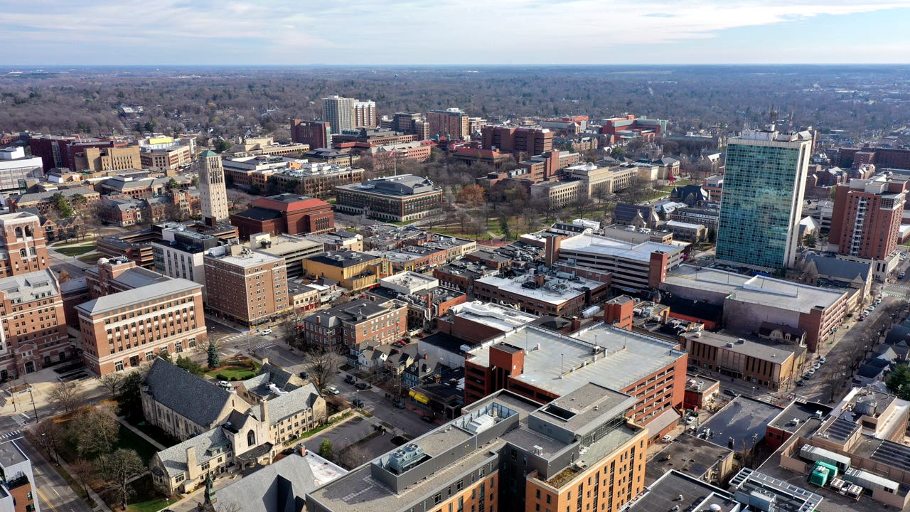 aerial view of Ann Arbor, Michigan