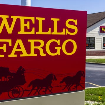 Wells Fargo sign outside of a retail bank branch