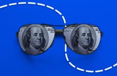Sunglasses with dollar bills in the lenses