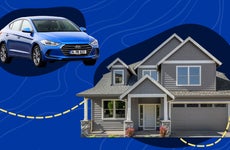 Graphic with a car and a home