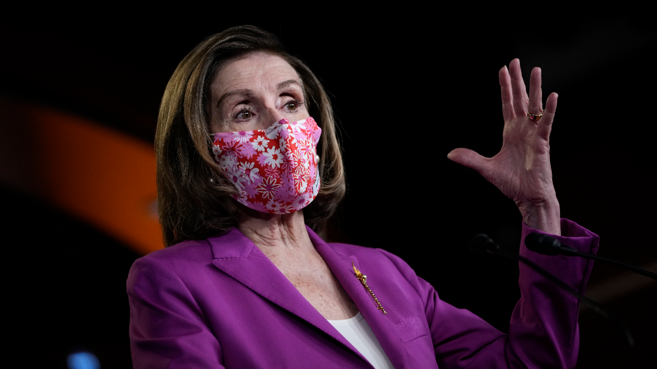 House Speaker Nancy Pelosi speaks during a news conference about the $1.9 trillion coronavirus relief bill.