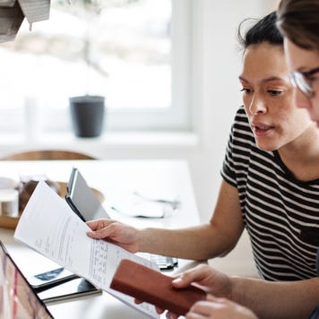 Lesbian couple doing their taxes