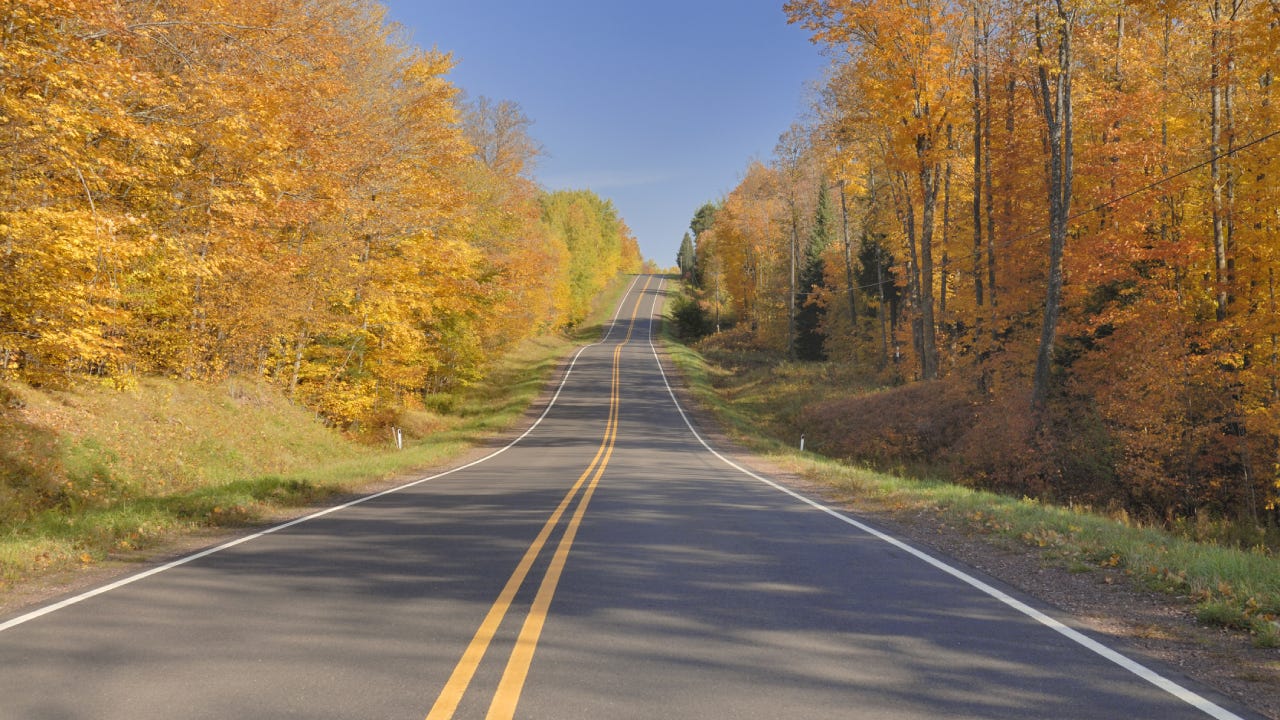 Tree lined road in Michigan's upper peninsula