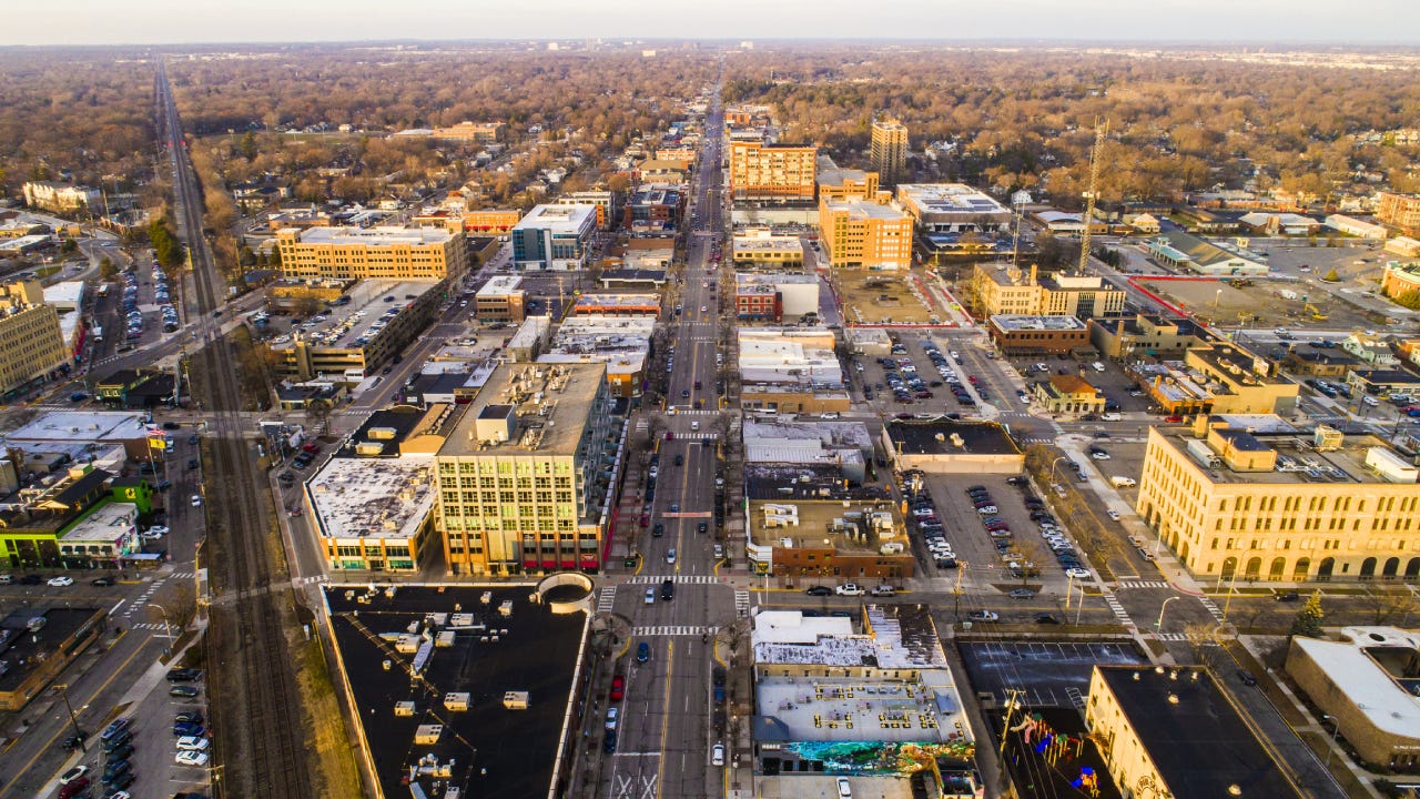 An aerial view of downtown Royal Oak, Michigan