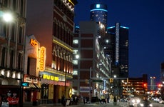 Nightlife activity on the busy downtown city street