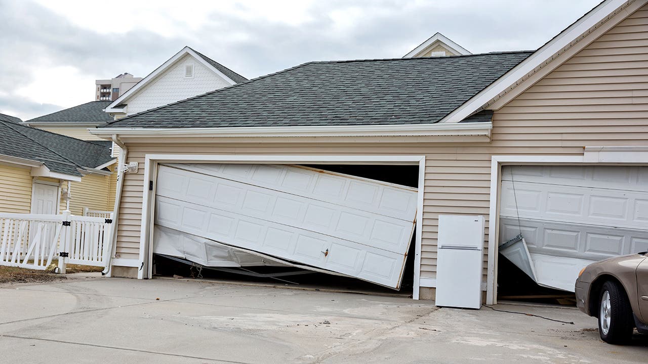 Picture taken after Hurricane Sandy. Damaged garage.RM
