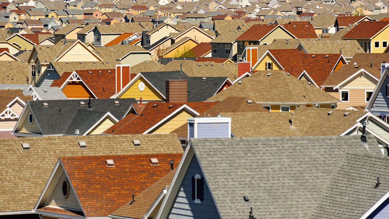 Rooftops in suburban development, Colorado Springs, Colorado, United States