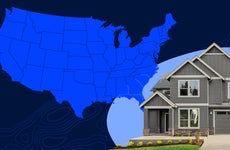 A graphic with a house and map of the U.S.