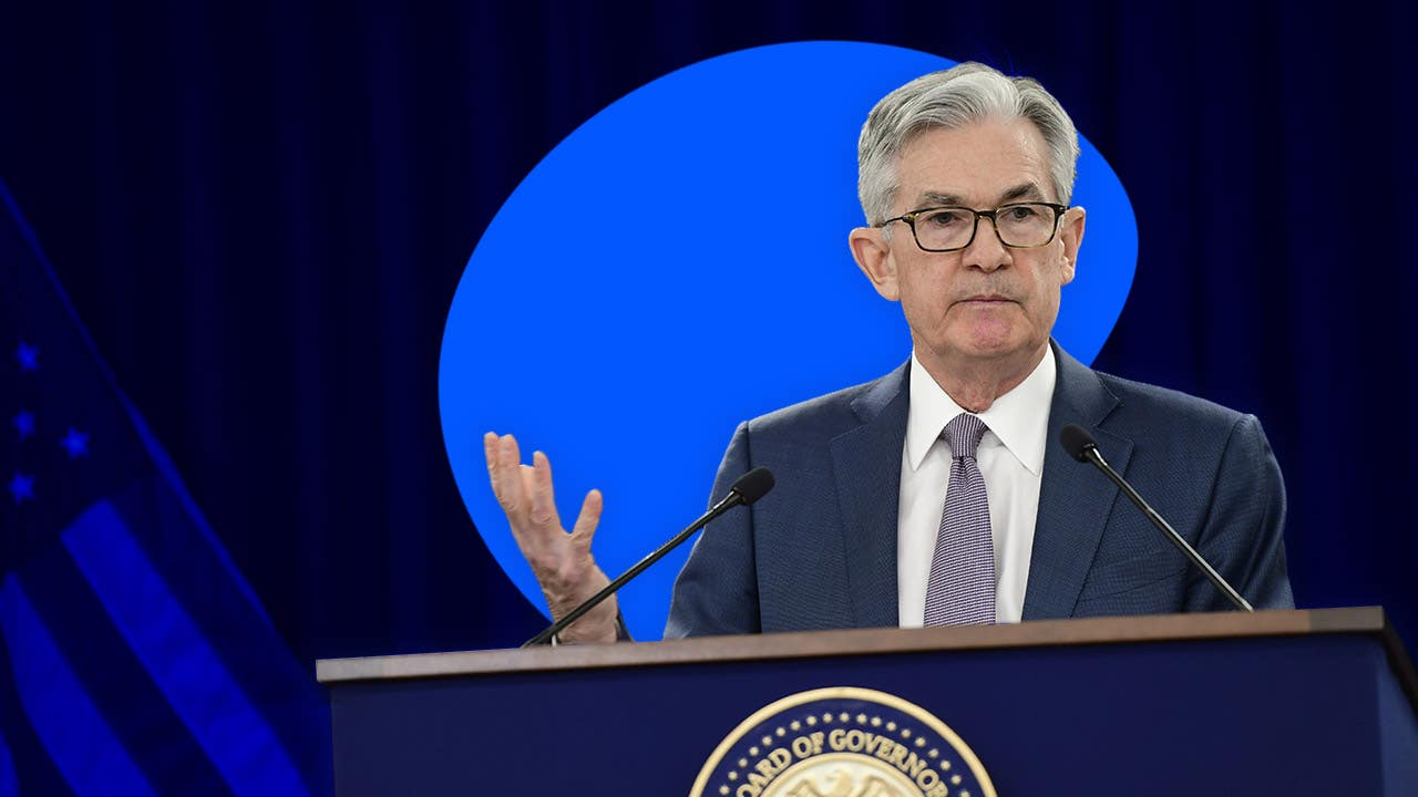 Federal Reserve Chairman Jerome Powell speaks at press conference illustration