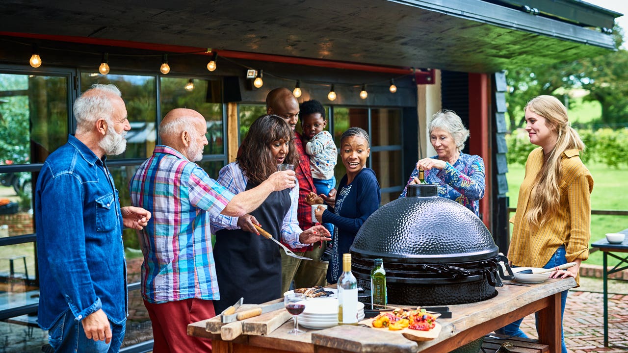 group of people having a backyard barbecue