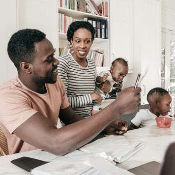 Family looking at their finances.
