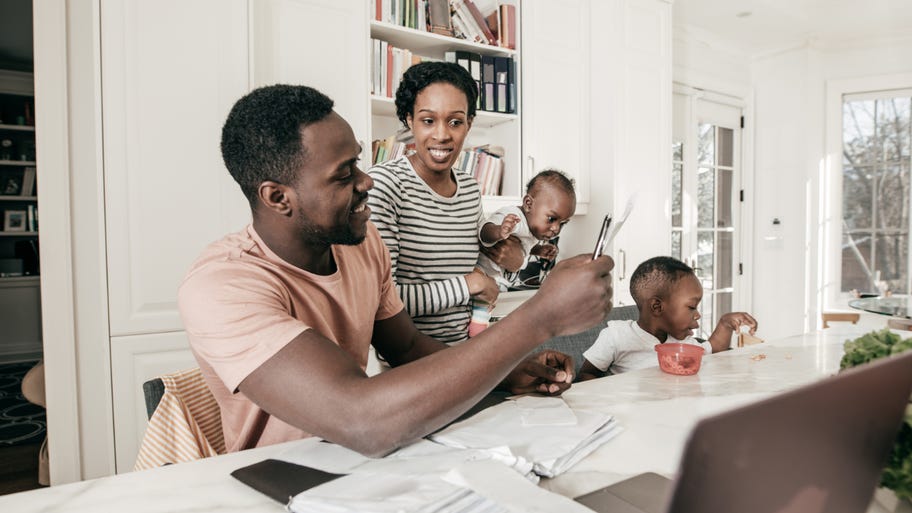 Family looking at their finances.