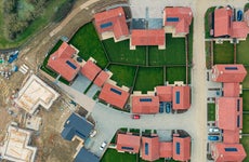 Drone view of modern housing development