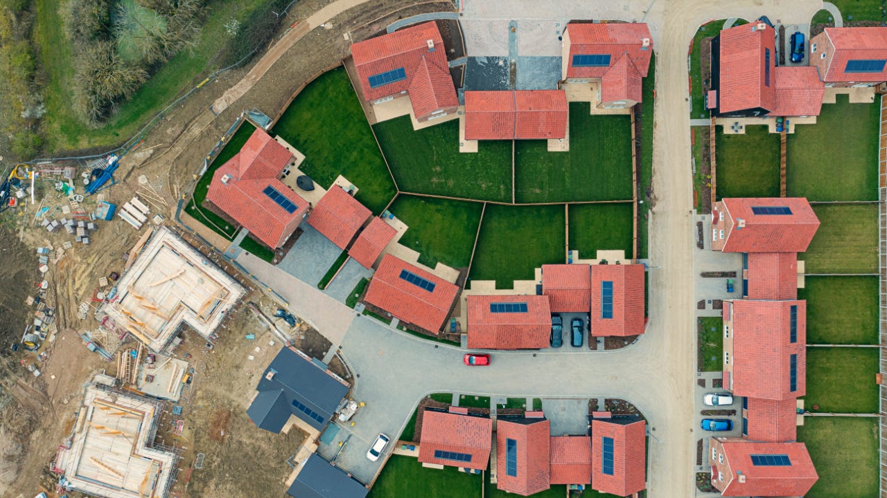 Drone view of modern housing development