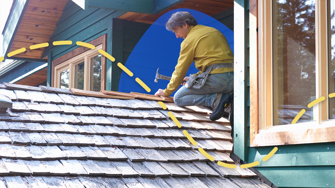 Person repairing a roof